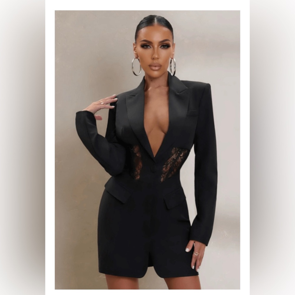 Club L London Together Black Structured Lace Corset Blazer Dress Size 2